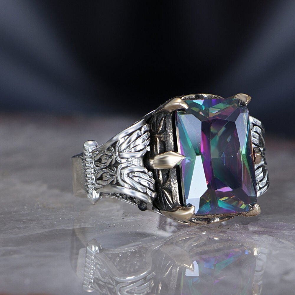 Chain Series 925 Mystic Topaz Stone Silver Ring