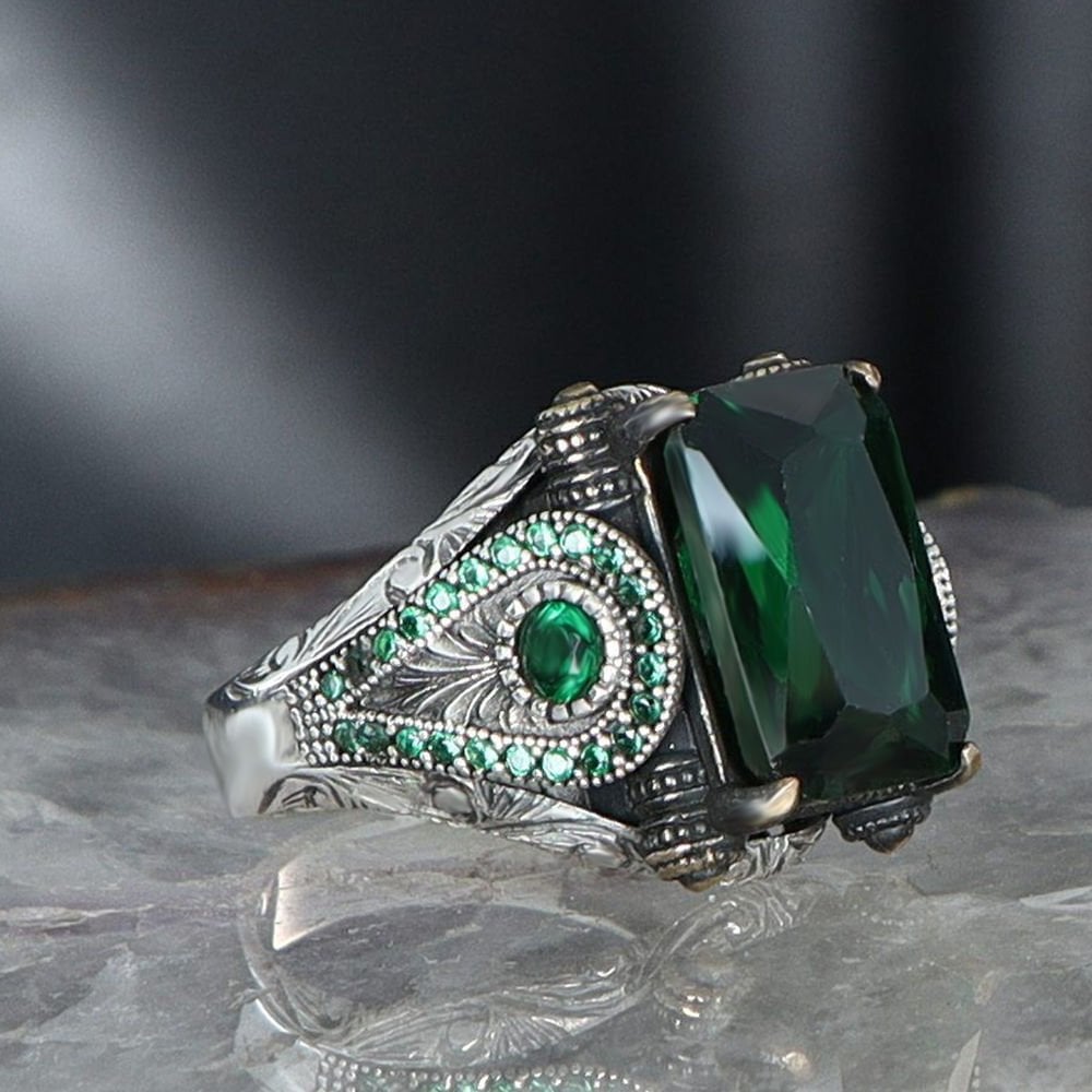 925 Sterling Silver Men's Ring with Zircon Stone