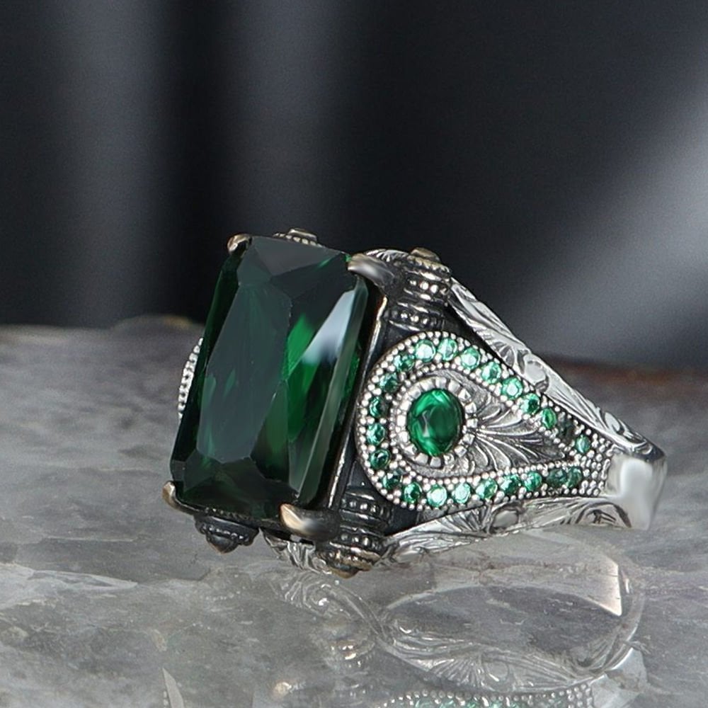 925 Sterling Silver Men's Ring with Zircon Stone