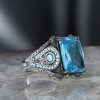 925 Sterling Silver Men's Ring with Blue Topaz Stone