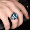 925 Sterling Silver Men's Ring with Blue Topaz Stone