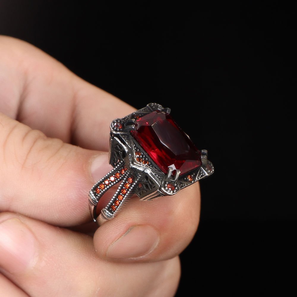 925 Sterling Silver Men's Ring with Zircon Stone