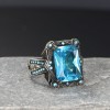 925 Sterling Silver Men's Ring with Blue Topaz Stone