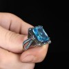 925 Sterling Silver Men's Ring with Blue Topaz Stone
