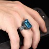925 Sterling Silver Men's Ring with Blue Topaz Stone