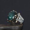 925 Sterling Silver Men's Ring with Semi-Precious Emerald Stone
