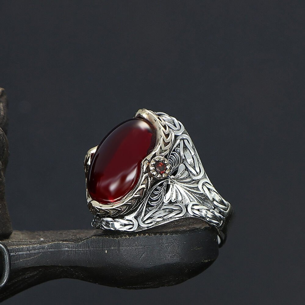 King Chain Model Zircon Stone 925 Sterling Silver Men's Ring