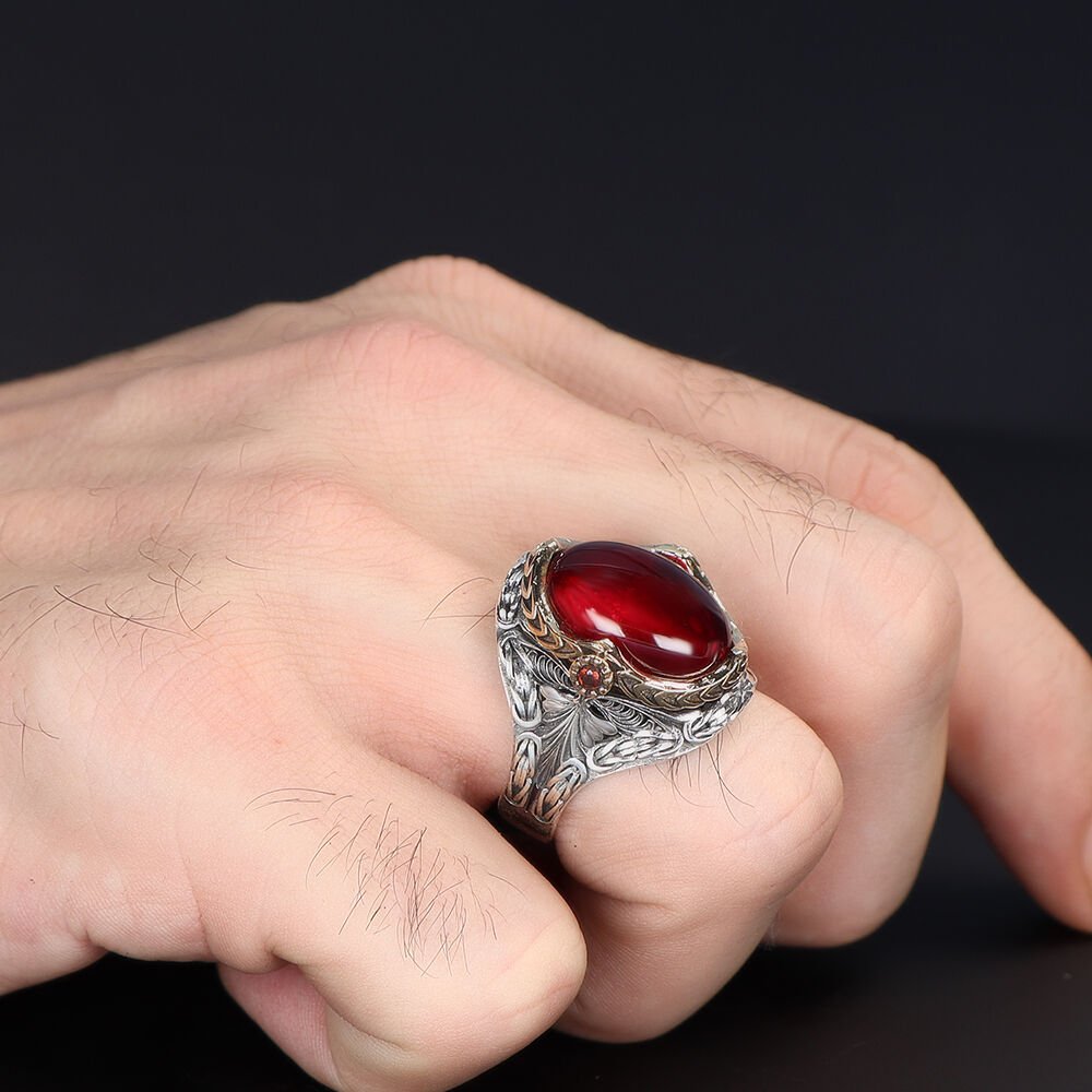 King Chain Model Zircon Stone 925 Sterling Silver Men's Ring