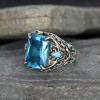 Chain Series Aquamarine Stone 925 Sterling Silver Men's Ring