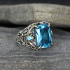 Chain Series Aquamarine Stone 925 Sterling Silver Men's Ring