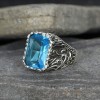 Aquamarine 925 Sterling Silver Men's Ring