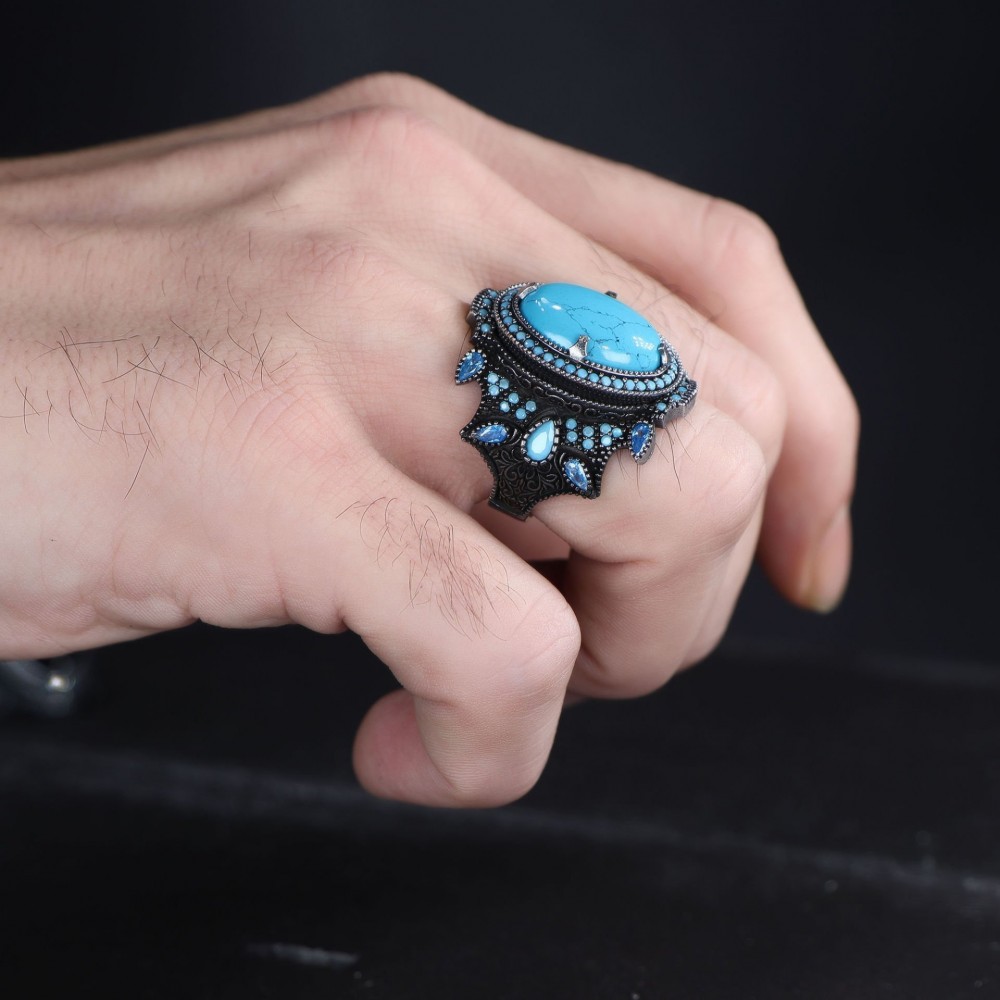 925 Sterling Silver Men's Ring with Turquoise Stone