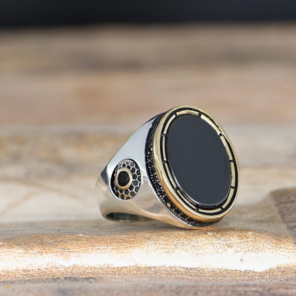 925 Sterling Silver Men's Ring with Onyx Stone