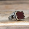 925 Sterling Silver Men's Ring with Agate Stone