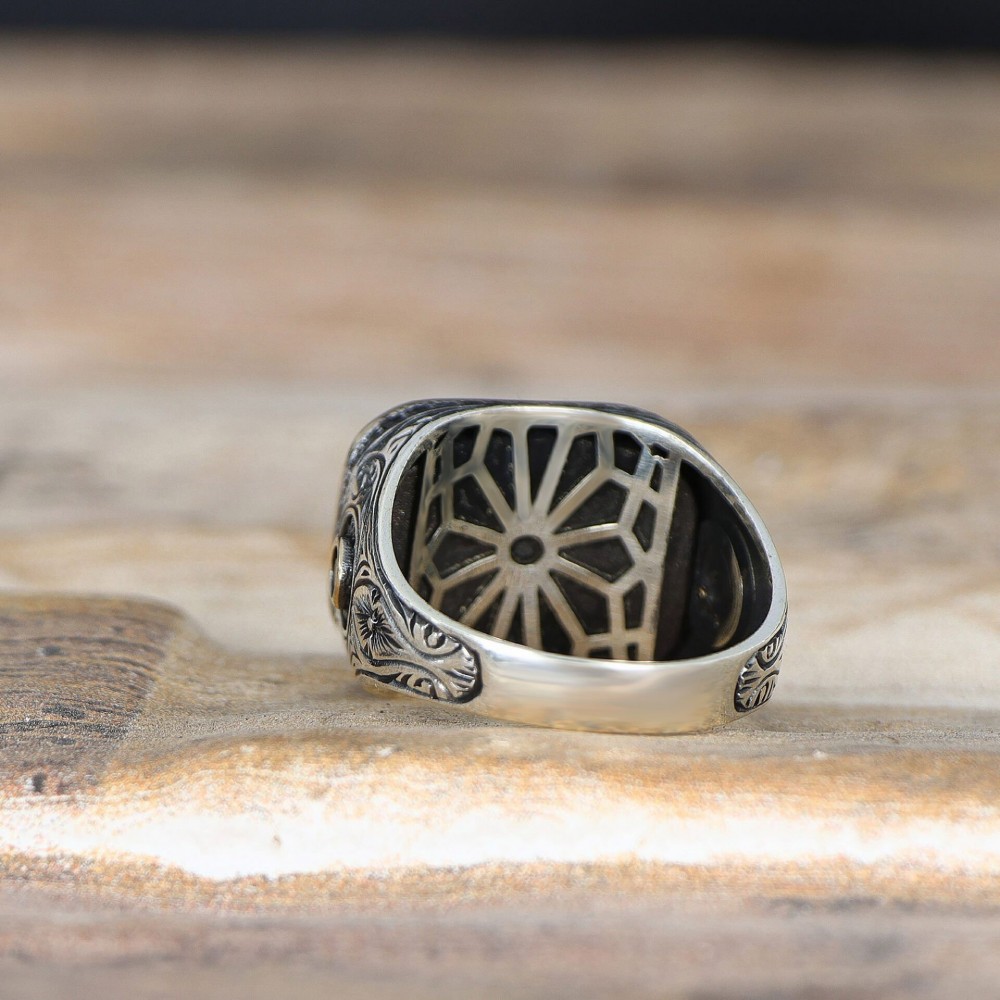 925 Sterling Silver Men's Ring with Agate Stone