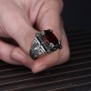 925 Sterling Silver Men's Ring with Garnet Stone