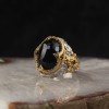 925 Sterling Silver Men's Ring with  Hand Engraved  Rhodium Plated Zircon Stone