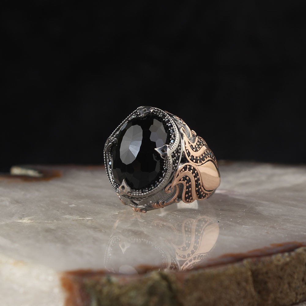 925 Sterling Silver Men's Ring with Rhodium Cut Zircon Stone