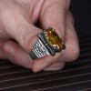 Revolver Model Citrine Stone 925 Sterling Silver Men's Ring