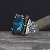 925 Sterling Silver Men's Ring with Aquamarine Stone