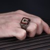 925 Sterling Silver Men's Ring with Hasbiyallahu Written Amber Stone
