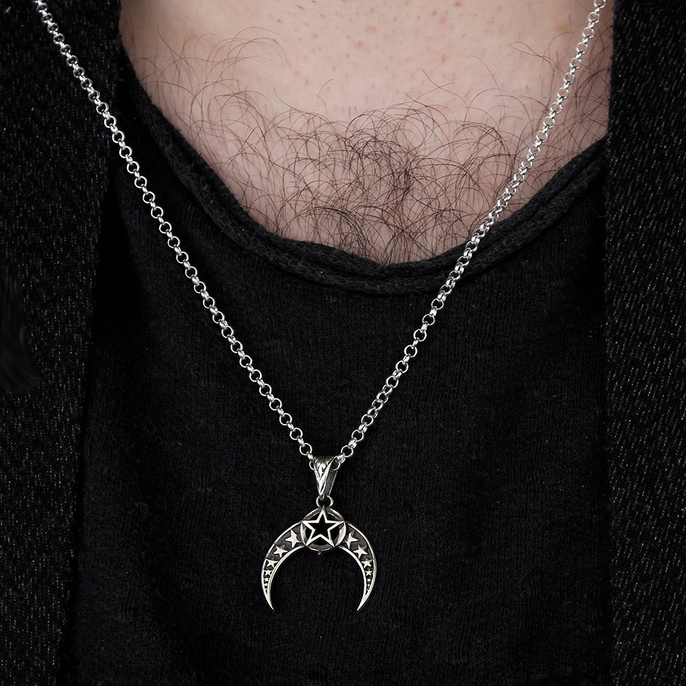 925 Sterling Silver Men's Necklace with Star and Crescent