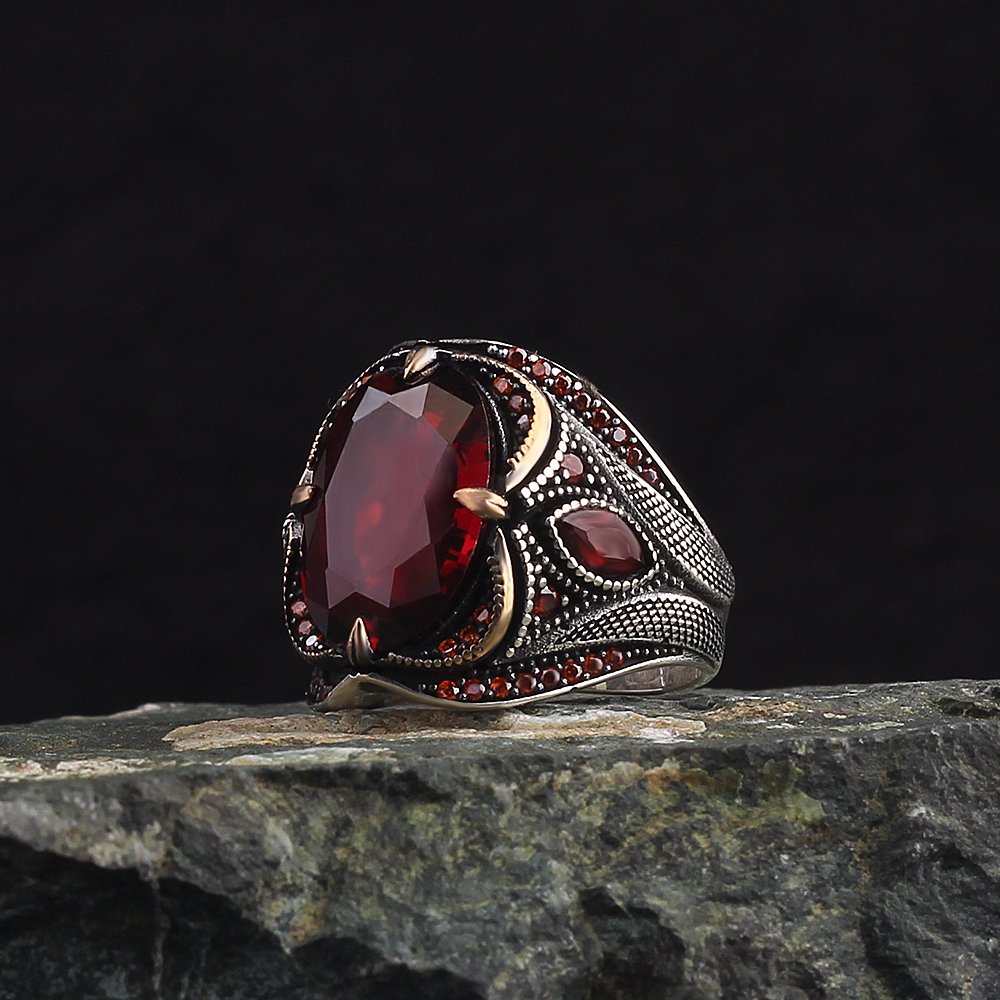 925 Sterling Silver Men's Ring with Marquise Zircon Stone
