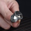 Hand Engraved  Model Zircon Stone 925 Sterling Silver Men's Ring