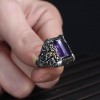 Hand Engraved  Model Amethyst Stone 925 Sterling Silver Men's Ring