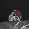 Hand Engraved  Model Garnet Stone 925 Sterling Silver Men's Ring