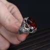 Hand Engraved  Model Garnet Stone 925 Sterling Silver Men's Ring