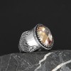Hand Engraved  Model Citrine Stone 925 Sterling Silver Men's Ring