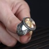 Hand Engraved  Model Citrine Stone 925 Sterling Silver Men's Ring