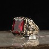 925 Sterling Silver Men's Ring with Garnet Stone