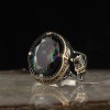 Mystic Topaz Stone Hand Engraved  925 Sterling Silver Men's Ring