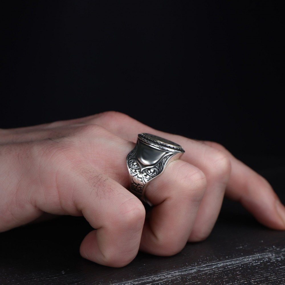 Hand Engraved  Silver Ring with Tree of Life Symbol