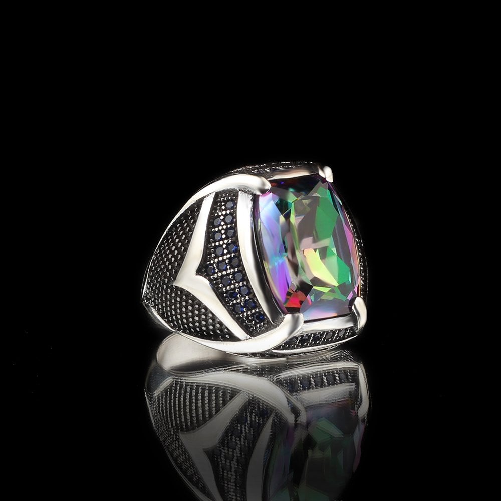 925 Sterling Silver Men's Ring with Mystic Topaz Stone
