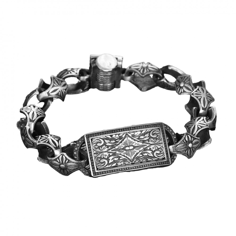 Hand Engraved Model 925 Sterling Silver Men's Bracelet