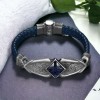 Hand Engraved Stone Model 925 Sterling Silver Men's Leather Bracelet