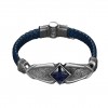 Hand Engraved Stone Model 925 Sterling Silver Men's Leather Bracelet
