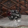 Mosque Model Silver Men's Ring with Amber Stone