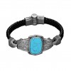 Hand Engraved Turquoise Stone Model 925 Sterling Silver Leather Bracelet for Men