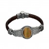 Hand Engraved Tiger's Eye Stone Model 925 Sterling Silver Men's Leather Bracelet