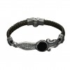 Hand Engraved  Sword Model Onyx Stone 925 Sterling Silver Leather Men's Bracelet