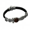 Hand Engraved  Sword Model Tiger Eye Stone 925 Sterling Silver Men's Leather Bracelet