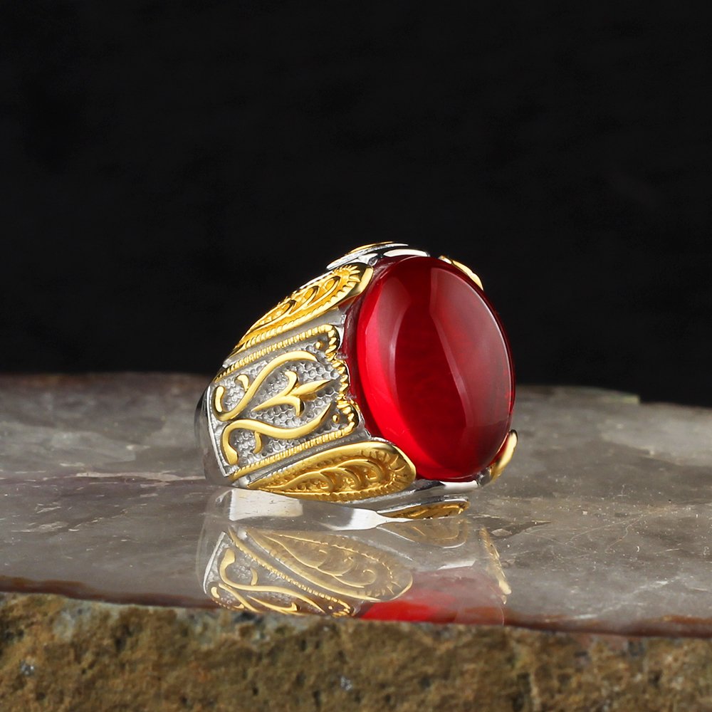 Agate Stone Rhodium Plated 925 Sterling Silver Men's Ring