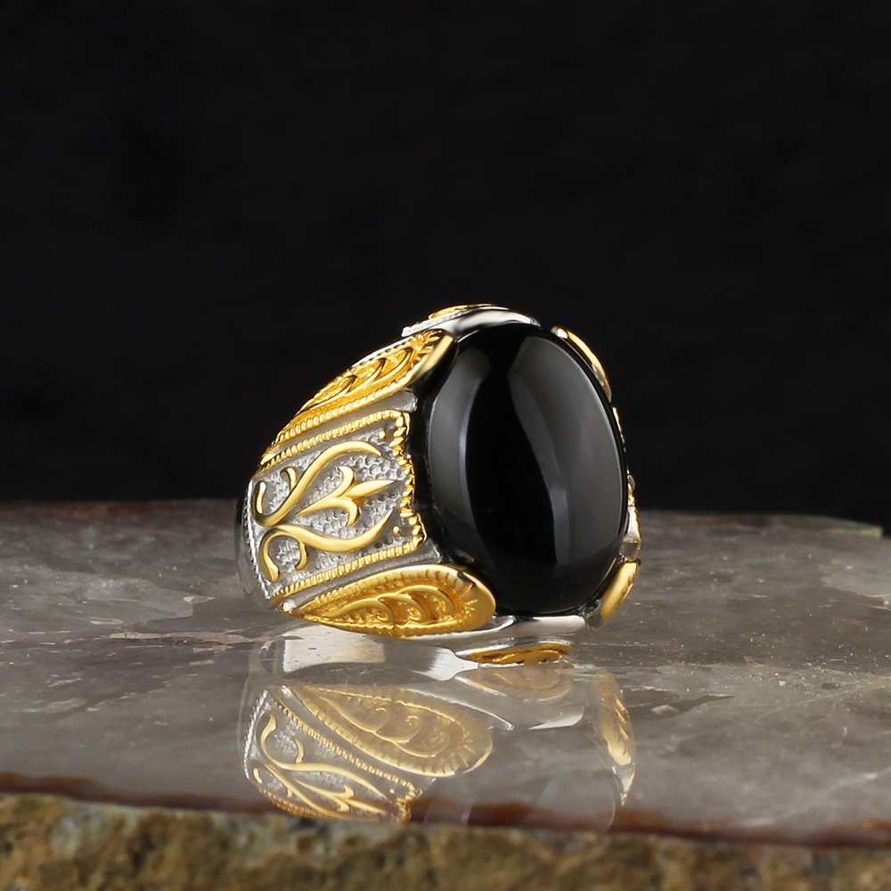 Black Tiger Eye Stone Rhodium Plated 925 Sterling Silver Men's Ring
