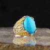 Turquoise Stone Rhodium Plated 925 Sterling Silver Men's Ring