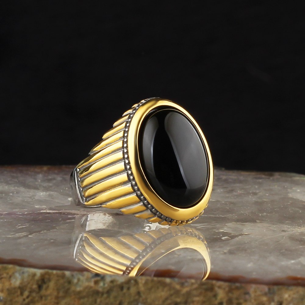 Black Onyx Stone Rhodium Plated 925 Sterling Silver Men's Ring