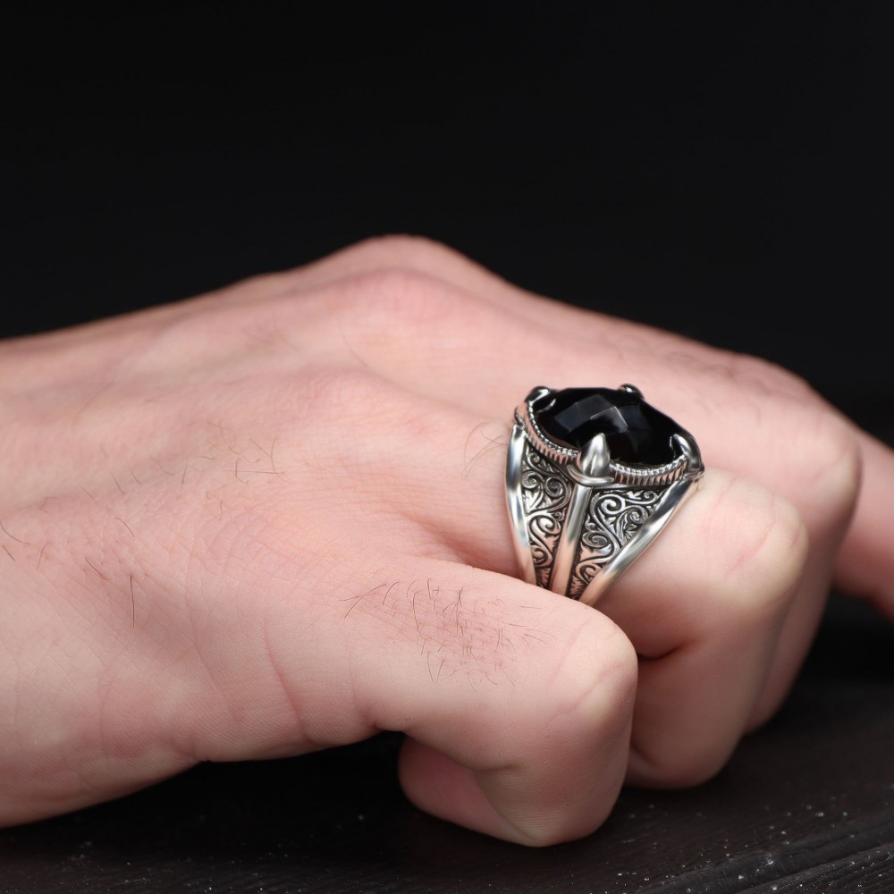 925 Sterling Silver Zircon Stone Men's Ring